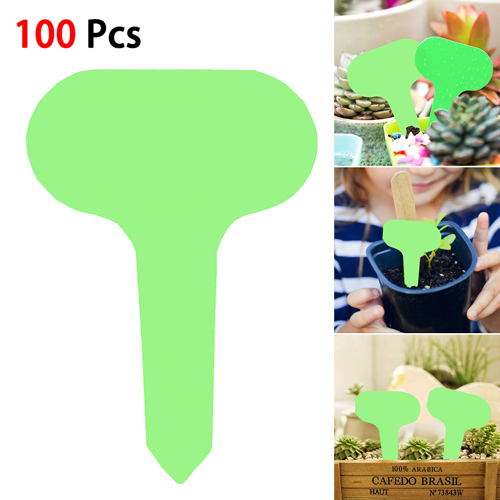 100pcs Gardening Plant Label Waterproof Plant Markers Plastic Insert Ground Card T-shaped Plant Lables Graines A Planter