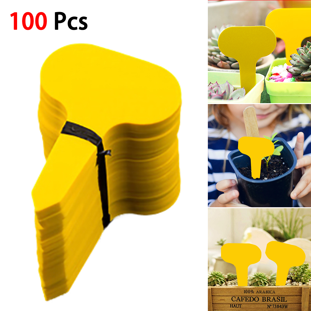 100pcs Gardening Plant Label Waterproof Plant Markers Plastic Insert Ground Card T-shaped Plant Lables Graines A Planter